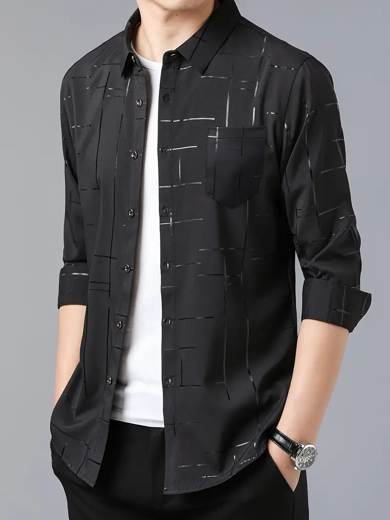 [PAGUE 3 LEVE 5] Camisa Manga Longa Casual European em Seda Gelo e Poliéster + BRINDES: Cinto, Carteira e Relógio